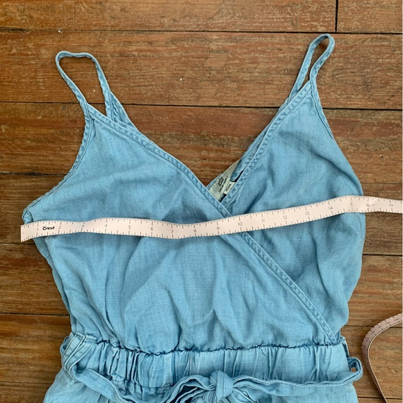 Thread & Supply Wrap Top Wide Leg Chambray Romper - Picture 3 of 8